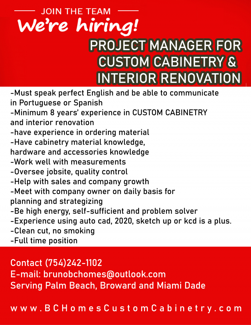 Project Manager Custom Cabinetry Shop