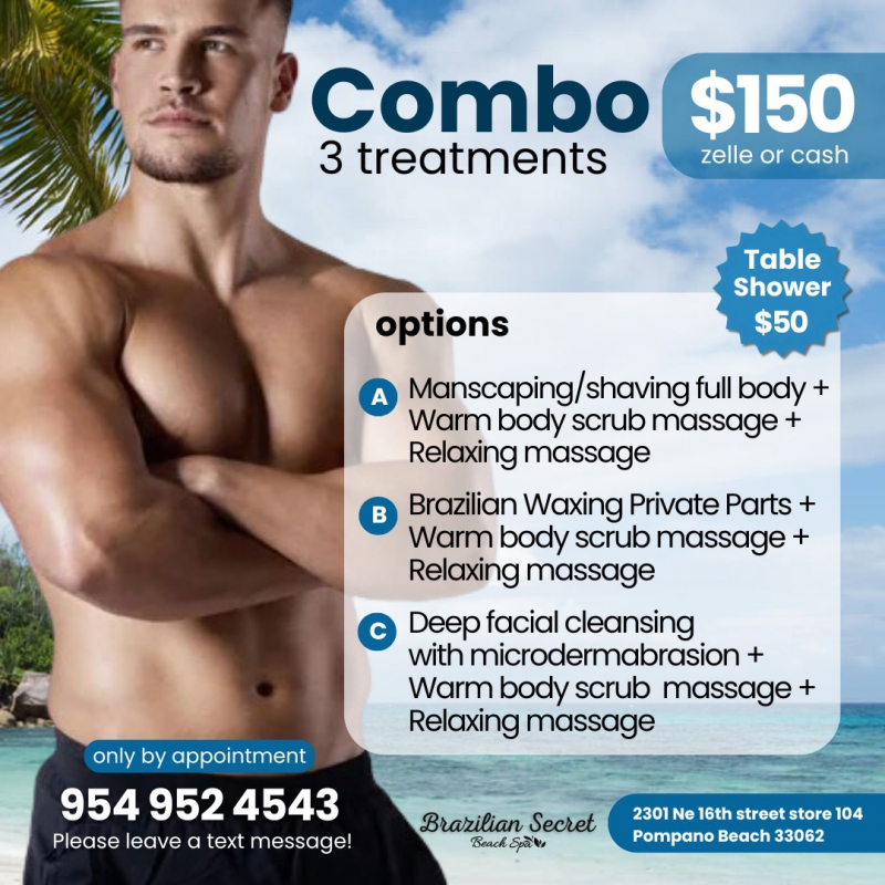 Spa em Pompano Beach Aberto 7 dias/ hora marcada.Oferece Massagem, limpeza de pele,depilação,etc…