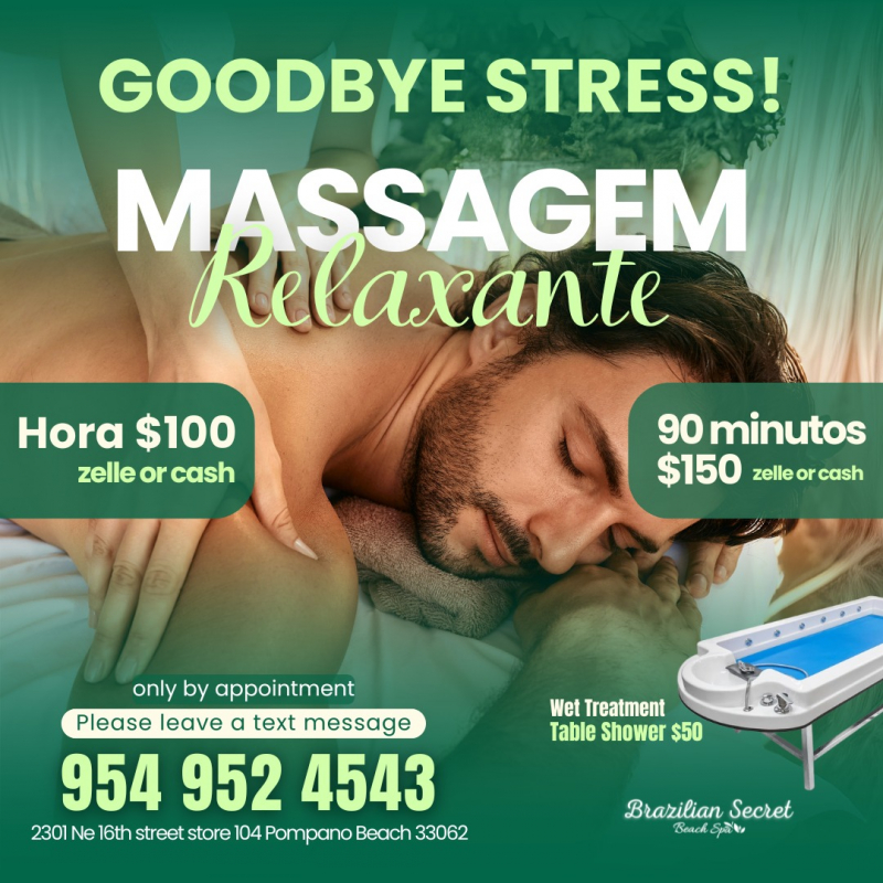 Spa em Pompano Beach Aberto 7 dias/ hora marcada.Oferece Massagem, limpeza de pele,depilação,etc…