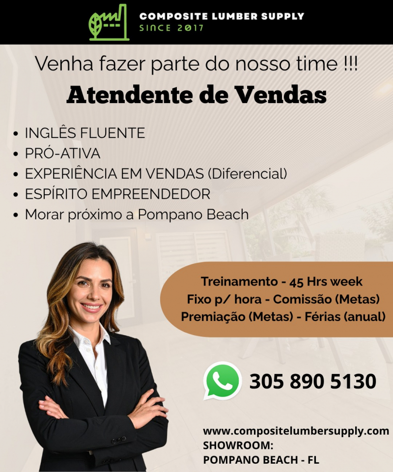 Atendente de Vendas - Salario + comissao + premios e ferias